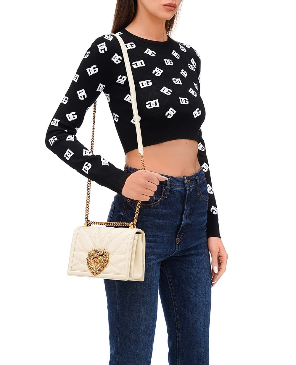 Кожаная сумка Devotion Medium Dolce&Gabbana BB7158-AW437, айвори цвет • Купить в интернет-магазине Kameron