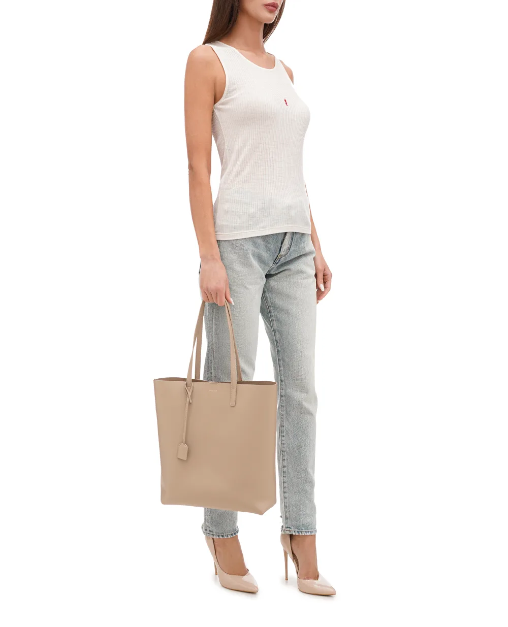 Кожаная сумка Shopping Bag Saint Laurent 600306-CSV0J, бежевый цвет • Купить в интернет-магазине Kameron