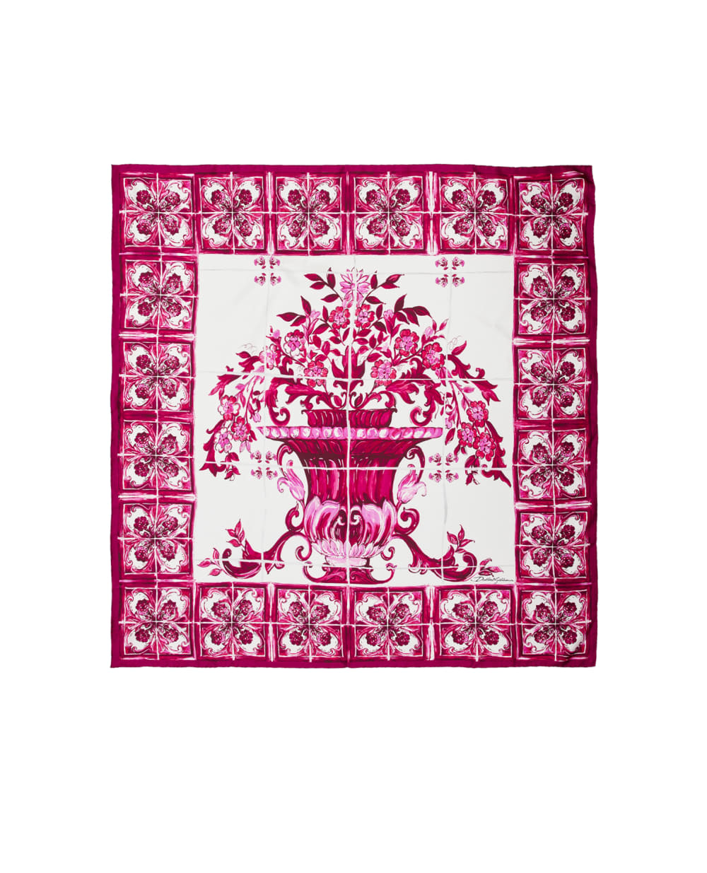 Платок из шелка с принтом майолики Dolce&Gabbana FN090R-GDAOZ, фуксия цвет • Купить в интернет-магазине Kameron