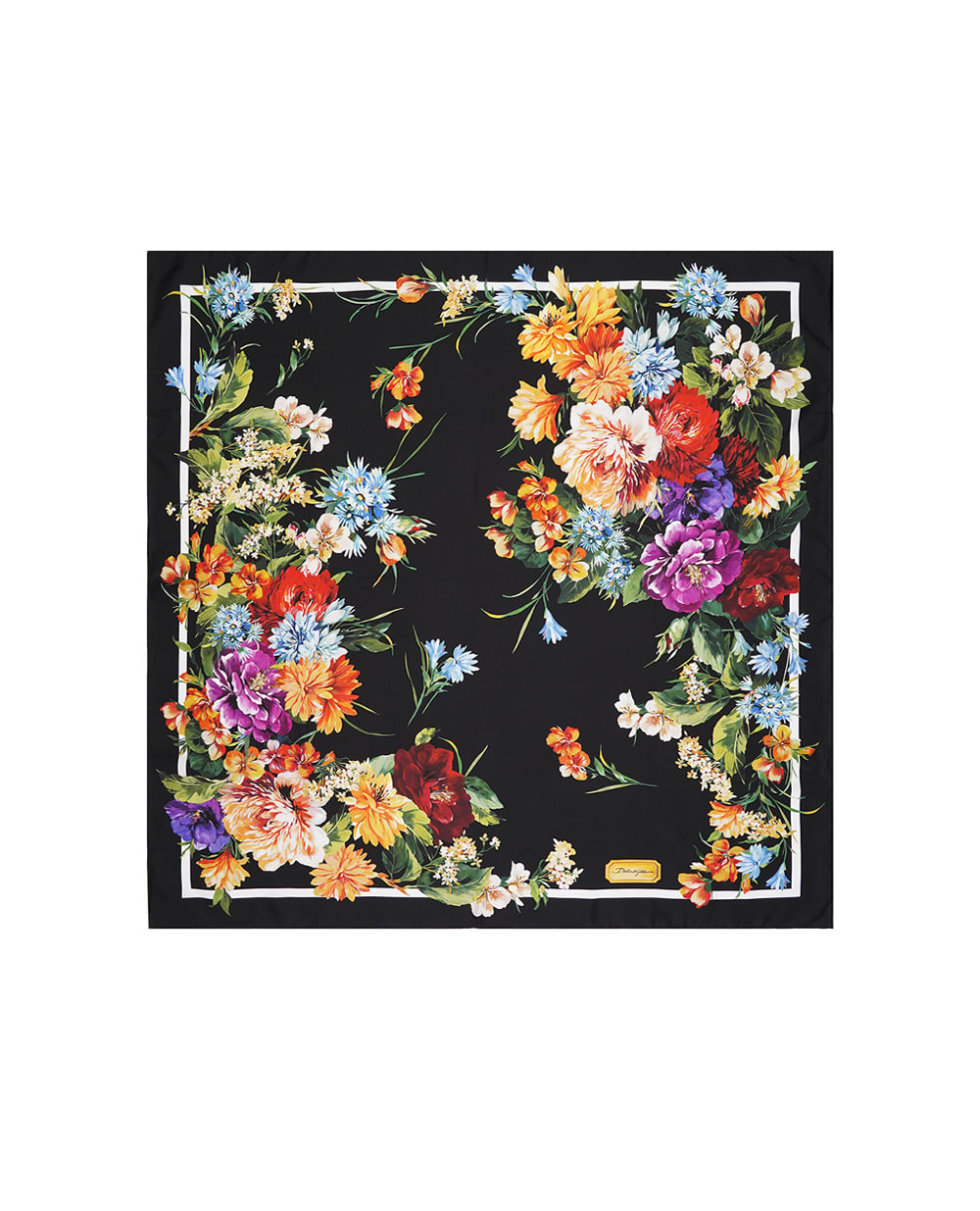 Платок из шелка с цветочным принтом Dolce&Gabbana FN090R-GDC7C, черный цвет • Купить в интернет-магазине Kameron