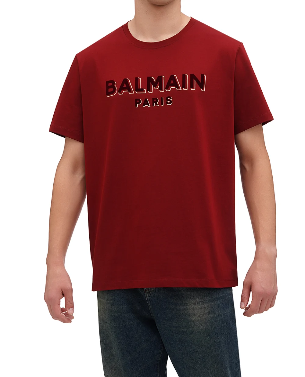 Хлопковая футболка Balmain BH1EG010BB99, бордовый цвет • Купить в интернет-магазине Kameron