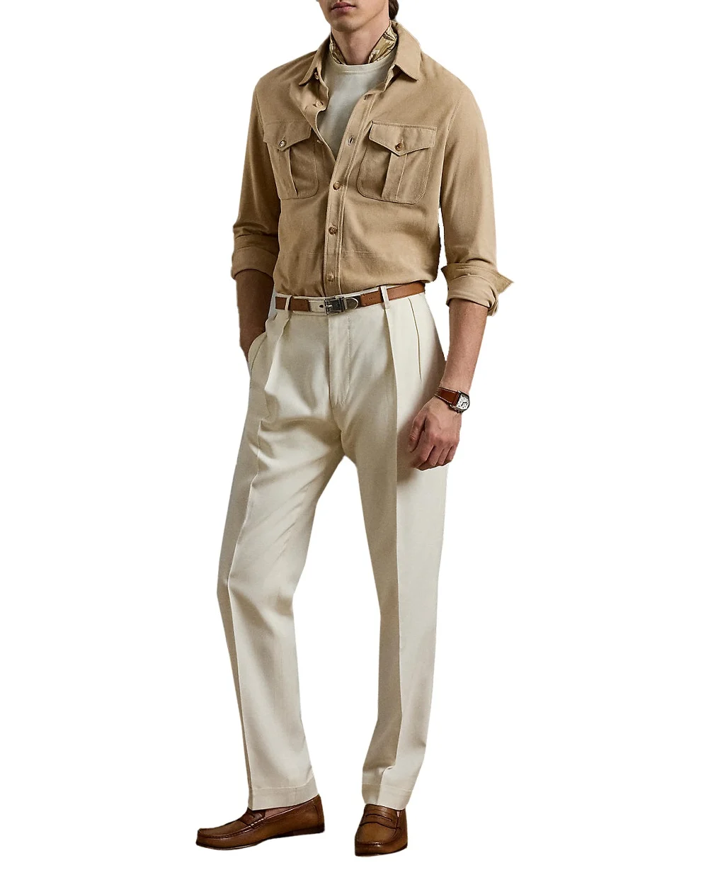 Замшевая рубашка Ralph Lauren Purple Label 790654923034, бежевый цвет • Купить в интернет-магазине Kameron