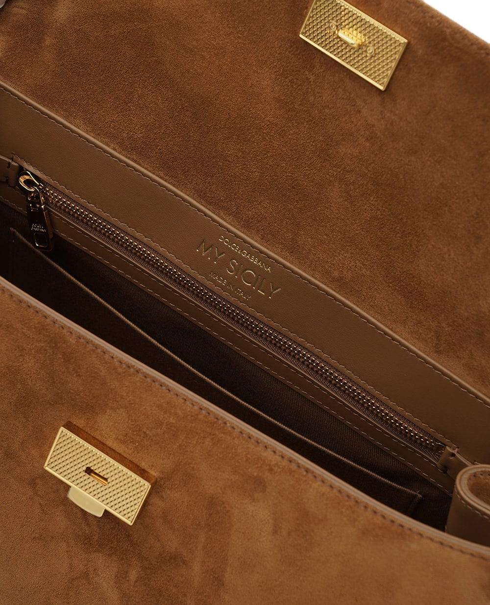 Сумка-тоут My Sicily Medium з телячої замші Dolce&Gabbana BB7782-BO903, коричневий колір • Купити в інтернет-магазині Kameron