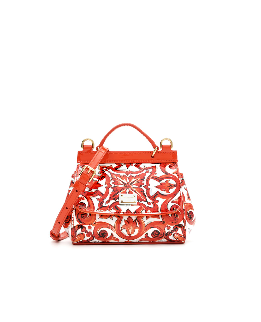 Детская сумка Sicily Mini из лакированной кожи в принте Майолика Dolce&Gabbana Kids EB0003-A0878, оранжевый цвет • Купить в интернет-магазине Kameron