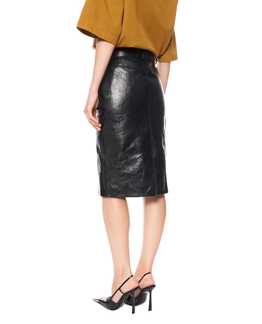 Спідниця-олівець з поясом із телячої шкіри Saint Laurent 870972-YCVG2, чорний колір • Купити в інтернет-магазині Kameron