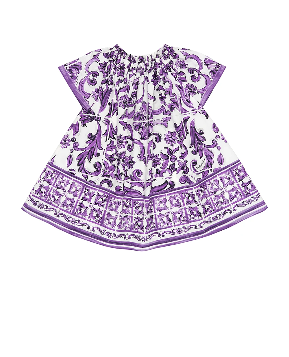 Дитяча сукня з принтом майоліки Dolce&Gabbana Kids L54DH4-FI5LT-S, білий колір • Купити в інтернет-магазині Kameron