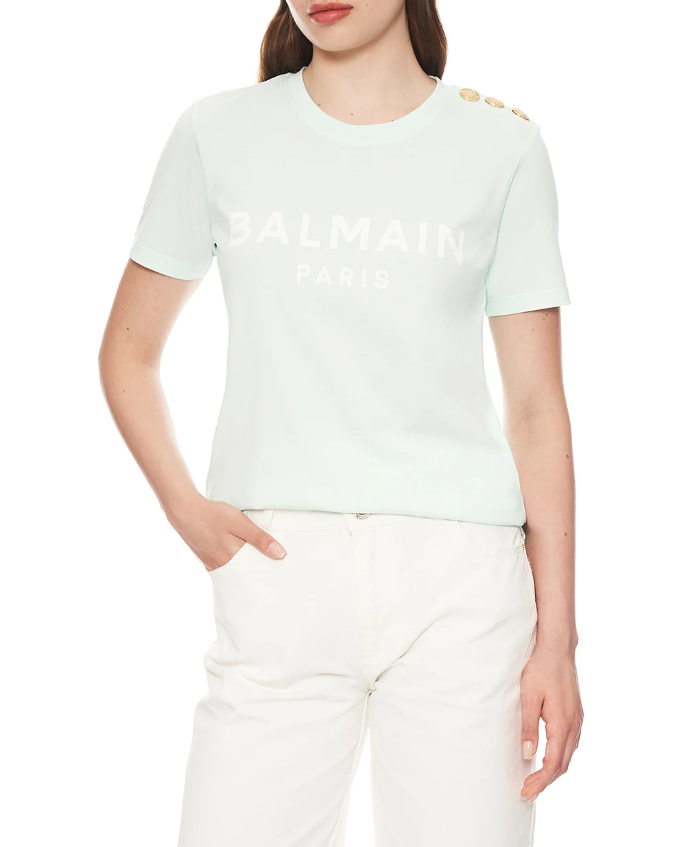 Футболка Balmain BF1EF005BB02, бірюзовий колір • Купити в інтернет-магазині Kameron