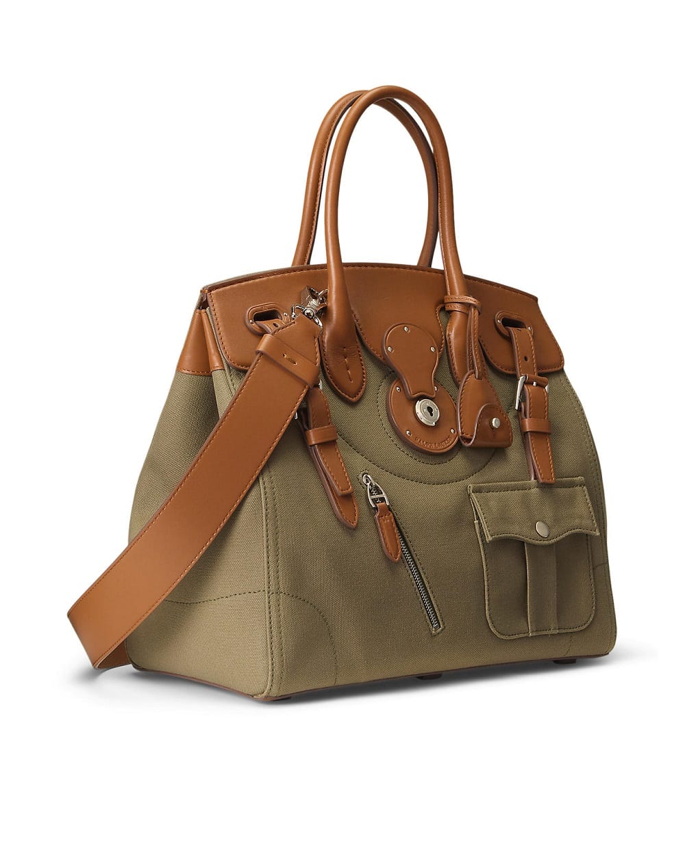 Сумка из холста и кожи Soft Ricky 33 Ralph Lauren Collection 435968260001, оливковый цвет • Купить в интернет-магазине Kameron