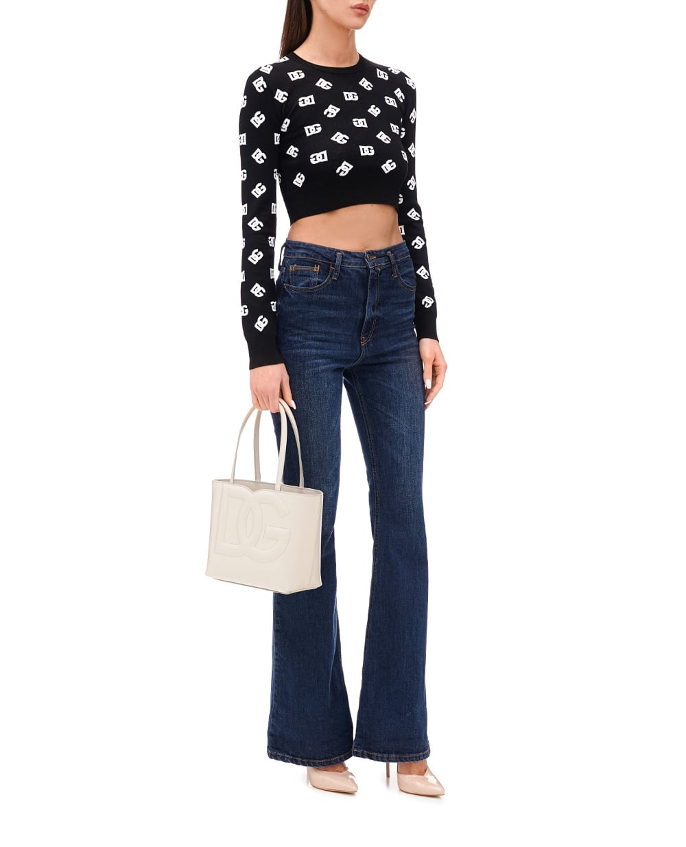 Кожаная сумка DG Logo Small Dolce&Gabbana BB7337-AW576, айвори цвет • Купить в интернет-магазине Kameron