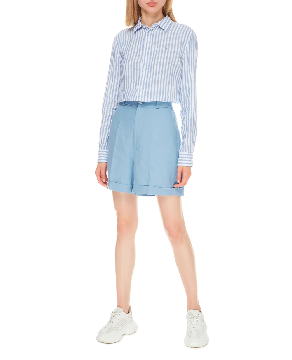Льняные шорты Polo Ralph Lauren 211837989001, голубой цвет • Купить в интернет-магазине Kameron