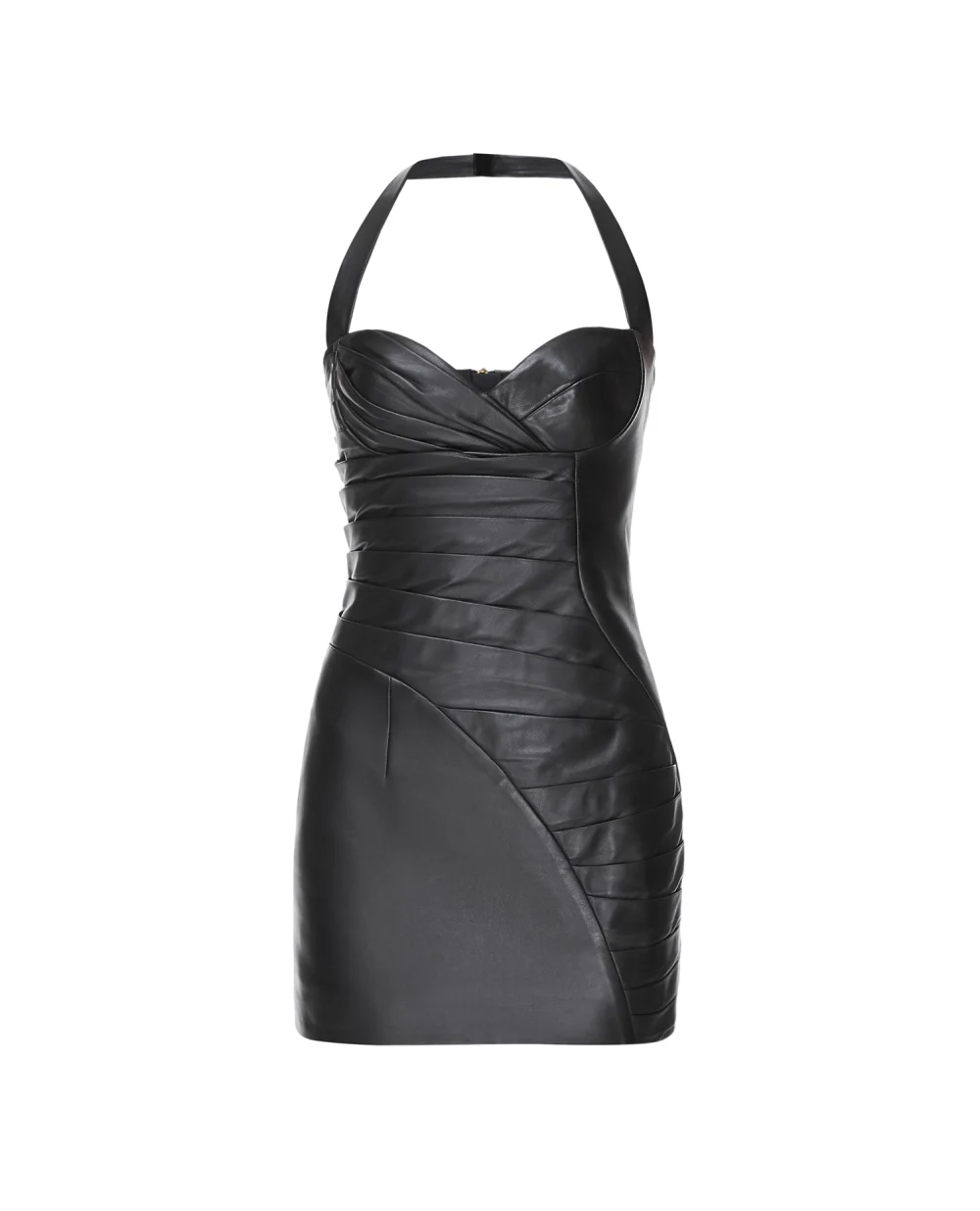 Кожаное платье Balmain VF16076L062, черный цвет • Купить в интернет-магазине Kameron