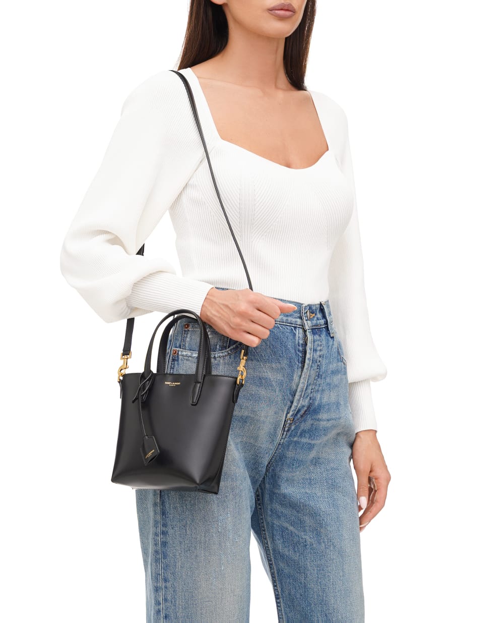 Кожаная сумка Toy Shopping Mini Saint Laurent 773995-AADDI, черный цвет • Купить в интернет-магазине Kameron