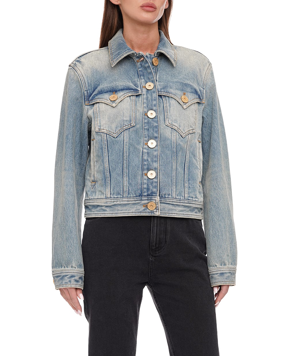 Джинсовая куртка Balmain CF1TC130DE04, голубой цвет • Купить в интернет-магазине Kameron
