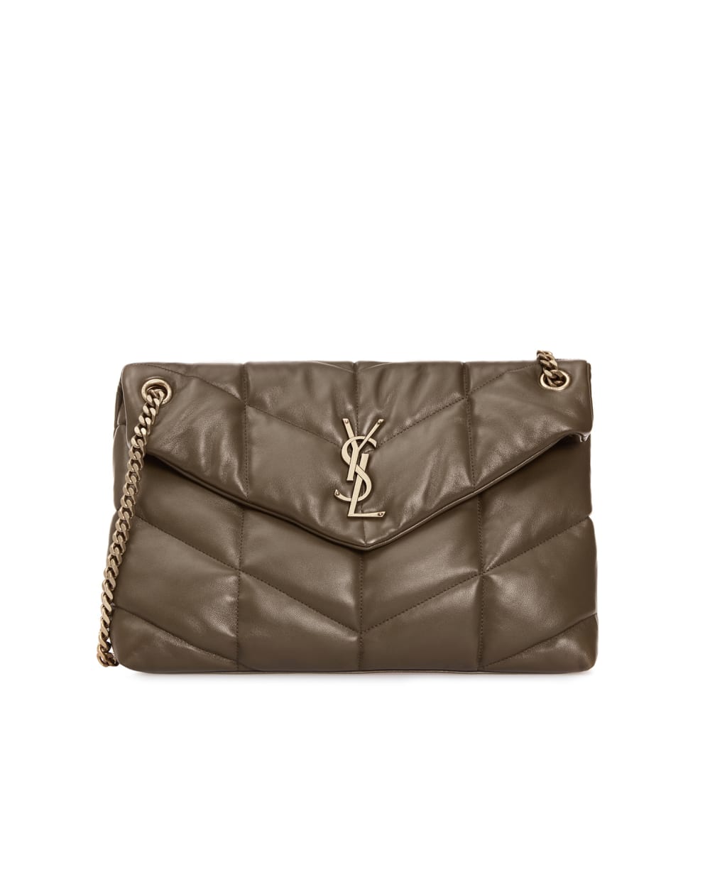 Кожаная сумка Loulou Puffer Medium Saint Laurent 577475-1EL07, зеленый/черный цвет • Купить в интернет-магазине Kameron