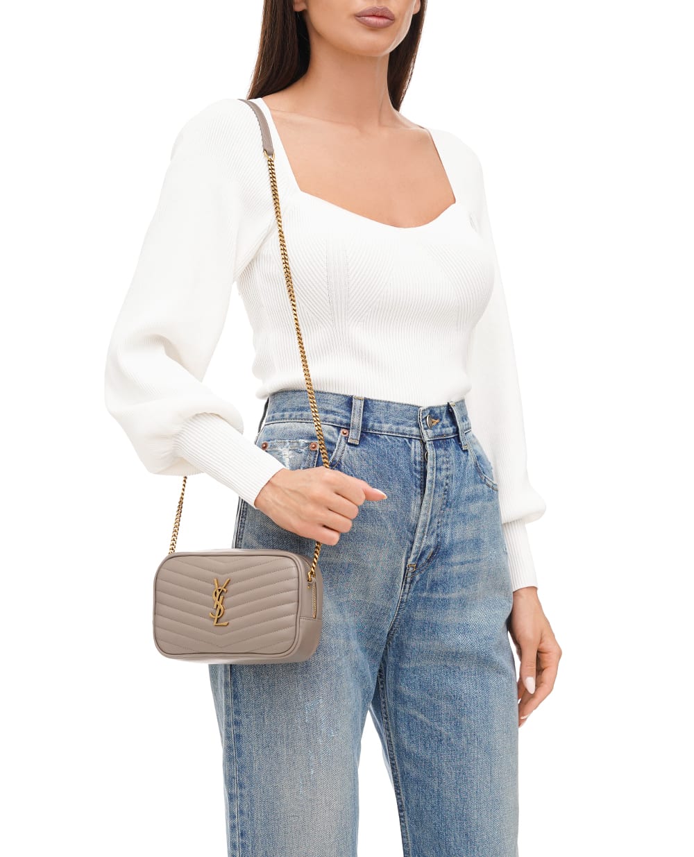 Кожаная сумка Lou Mini Saint Laurent 748849-DV707, серый цвет • Купить в интернет-магазине Kameron