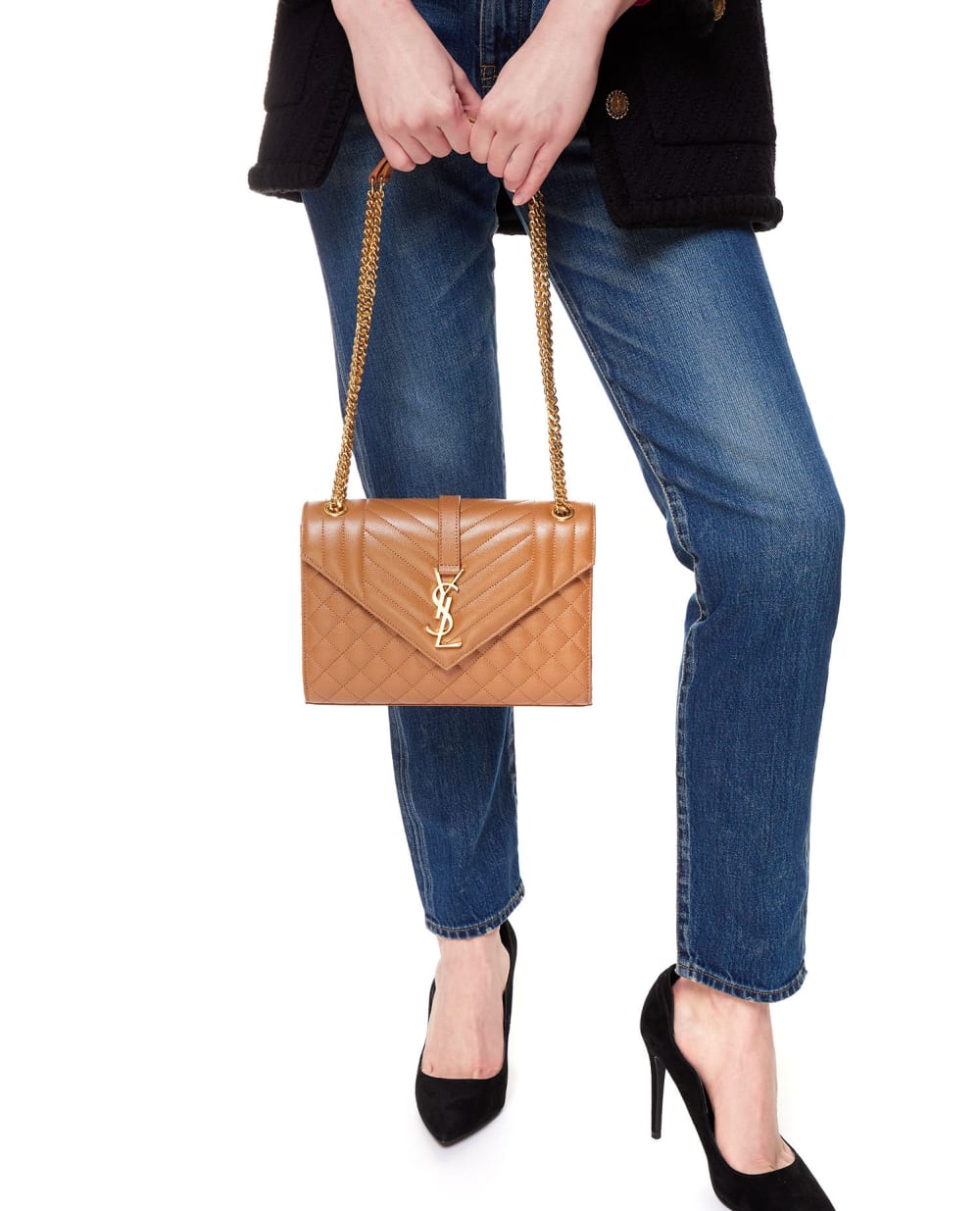 Кожаная сумка Envelope Medium Saint Laurent 600185-BOW91-, коричневый цвет • Купить в интернет-магазине Kameron