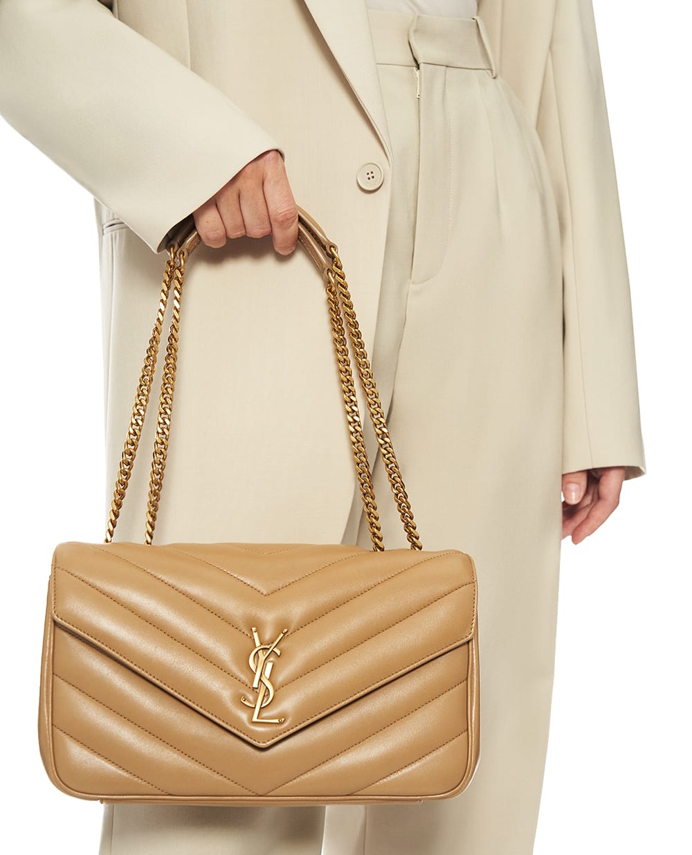 Сумка из кожи Loulou Medium Saint Laurent 801439-AAEAX, светло-бежевый цвет • Купить в интернет-магазине Kameron
