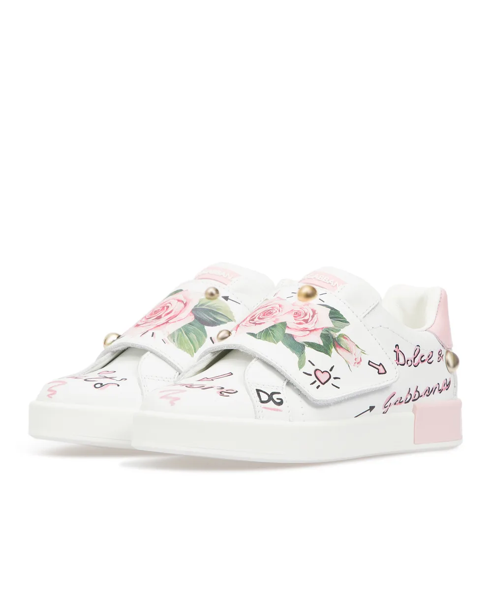 Кожаные сникеры Portofino Dolce&Gabbana Kids D10882-AC421-M, белый цвет • Купить в интернет-магазине Kameron