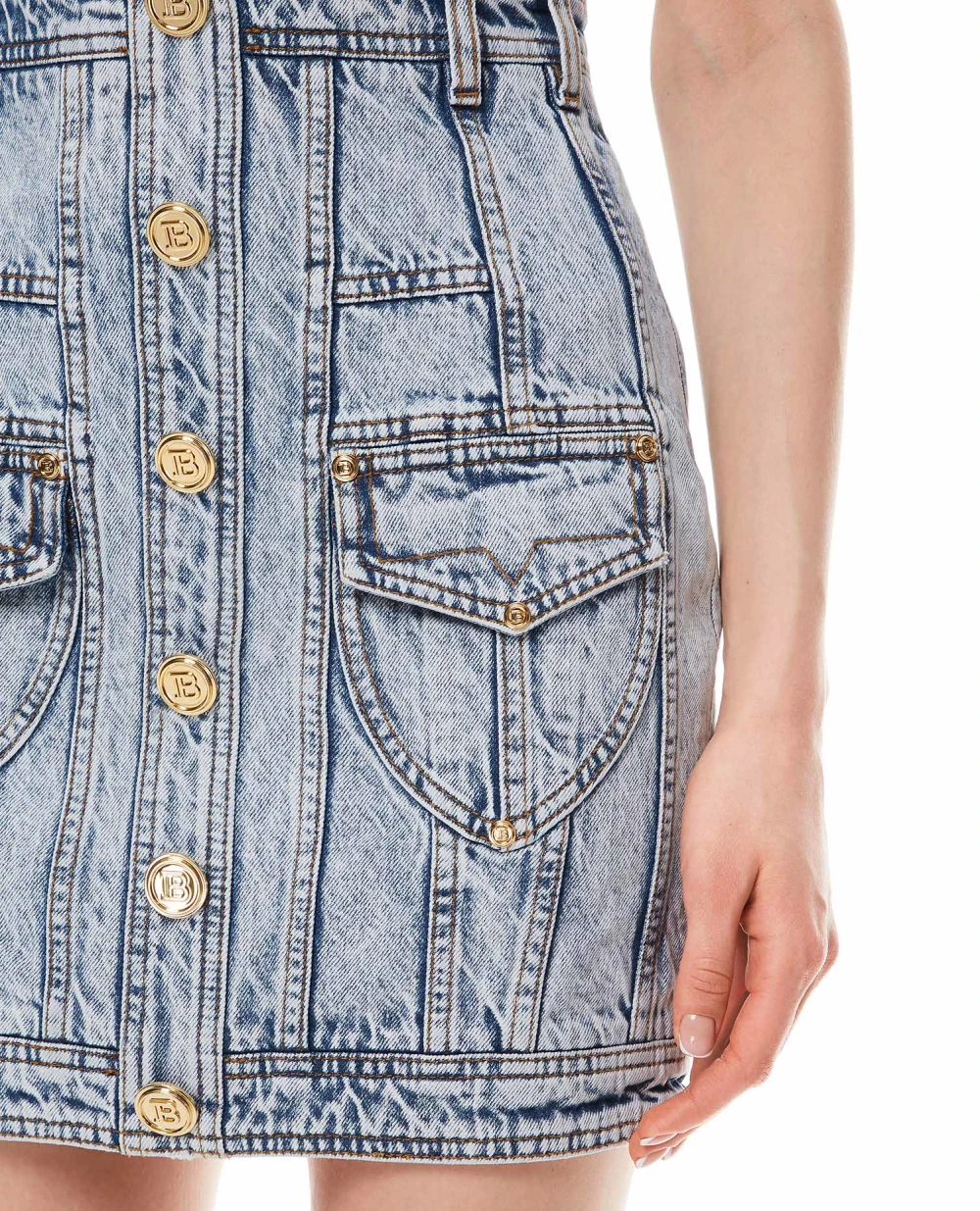 Джинсовая юбка Balmain VF14090D097, голубой цвет • Купить в интернет-магазине Kameron