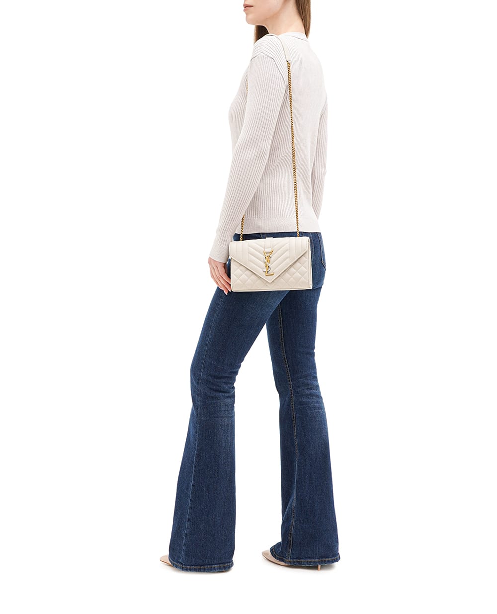 Кожаная сумка Envelope Small Saint Laurent 600195-AABZO, белый цвет • Купить в интернет-магазине Kameron