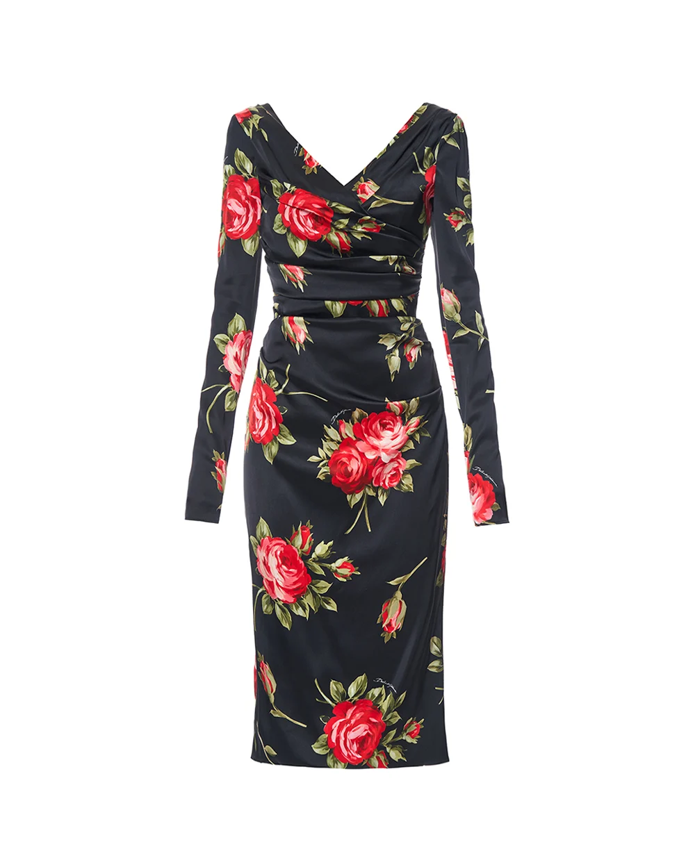 Платье из атласа с цветочным принтом Dolce&Gabbana F60DHT-FSICD, черный цвет • Купить в интернет-магазине Kameron