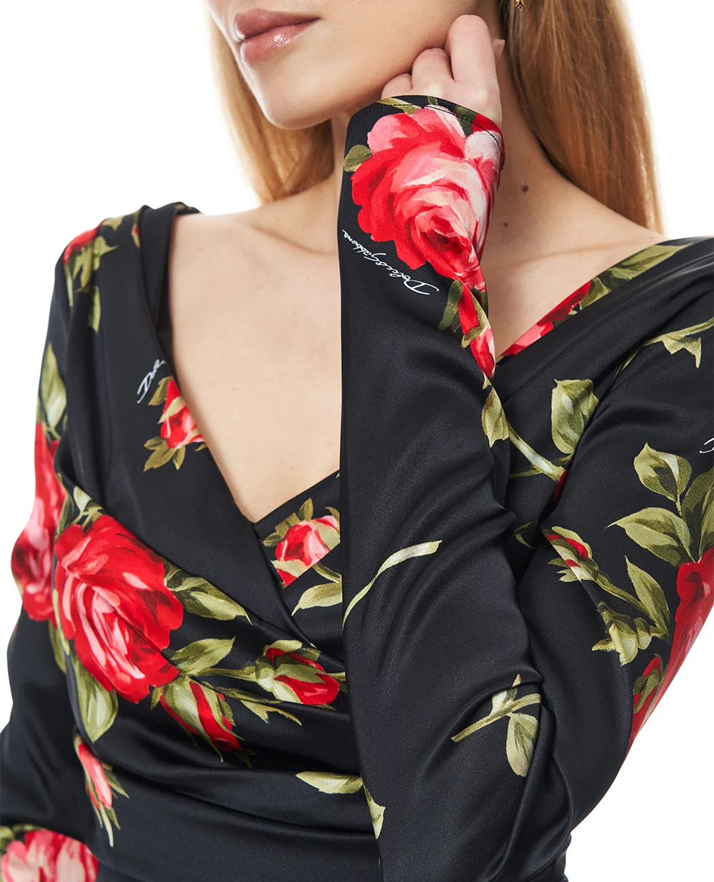 Платье из атласа с цветочным принтом Dolce&Gabbana F60DHT-FSICD, черный цвет • Купить в интернет-магазине Kameron