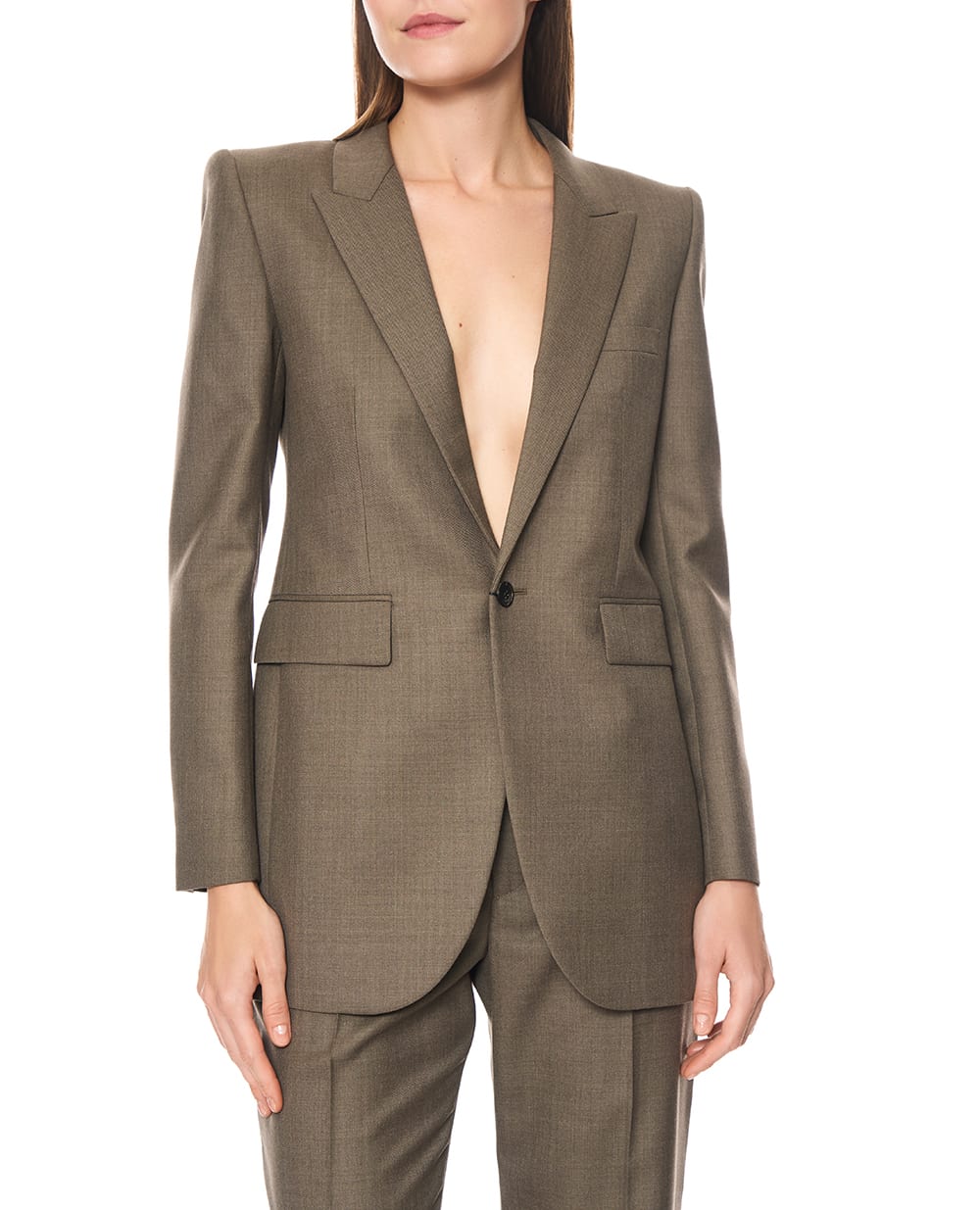 Однобортный жакет из шерсти Saint Laurent 832778-Y2J02, коричневый цвет • Купить в интернет-магазине Kameron