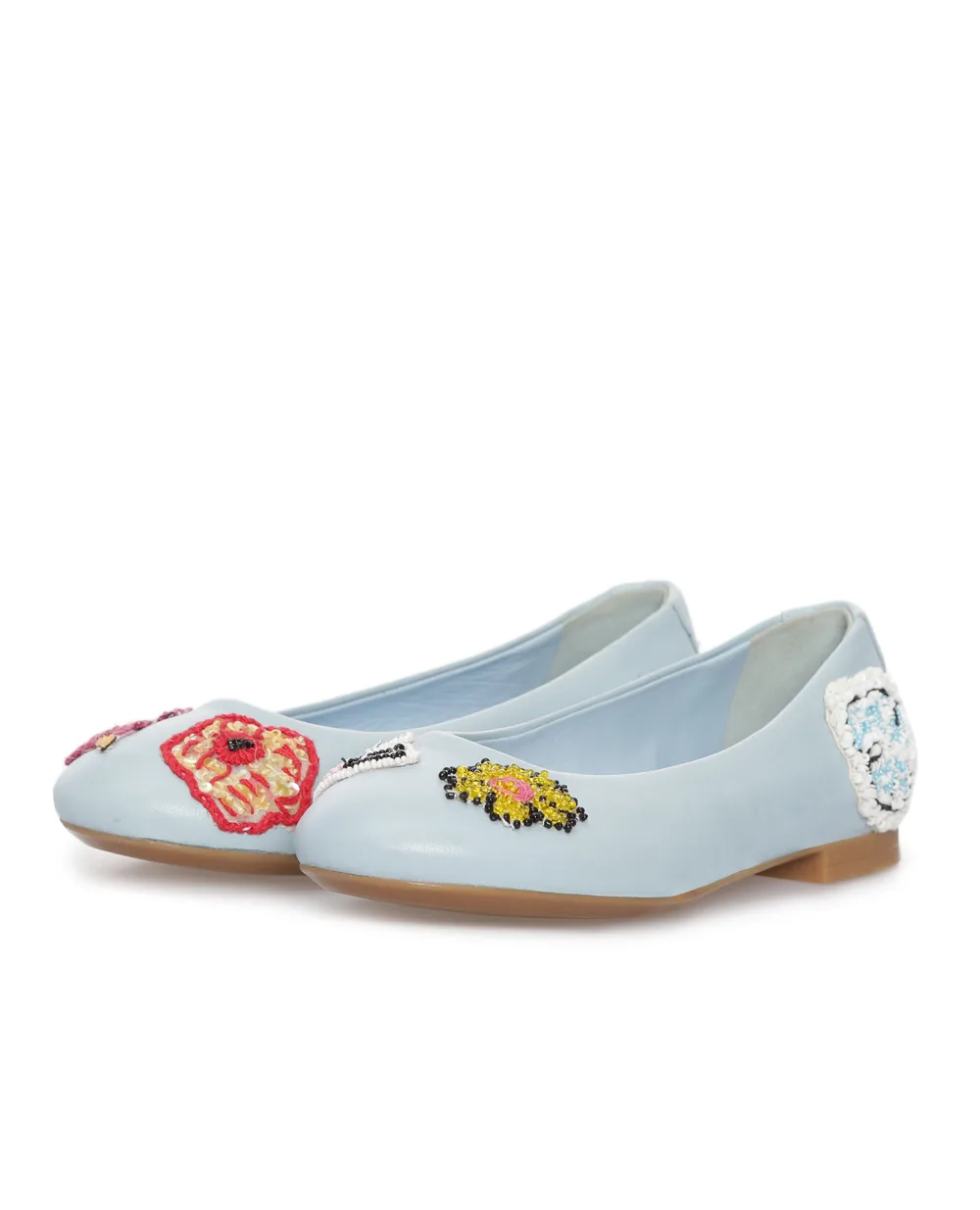 Детские кожаные балетки Dolce&Gabbana Kids D10429-AC461-M, голубой цвет • Купить в интернет-магазине Kameron