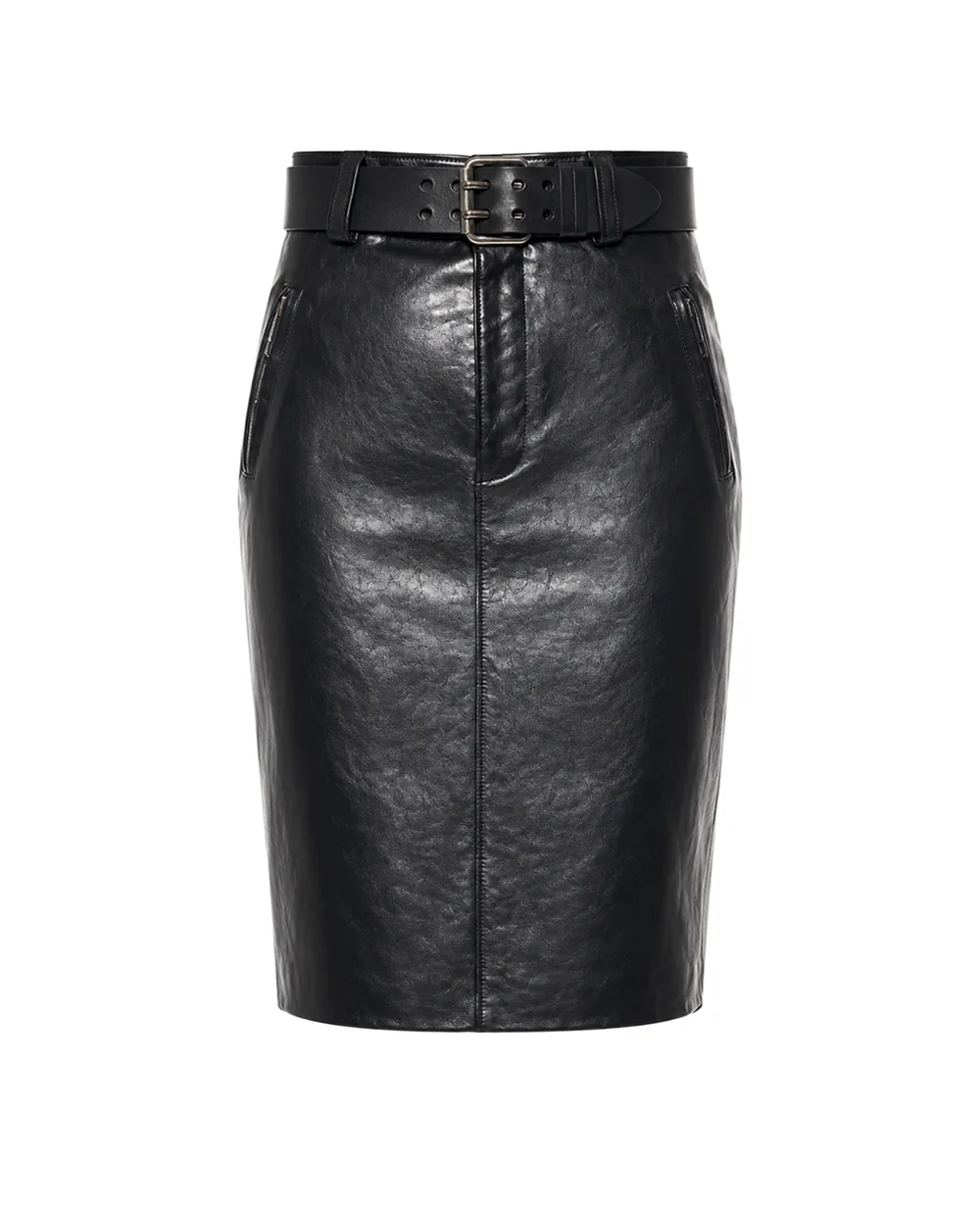 Спідниця-олівець з поясом із телячої шкіри Saint Laurent 870972-YCVG2, чорний колір • Купити в інтернет-магазині Kameron