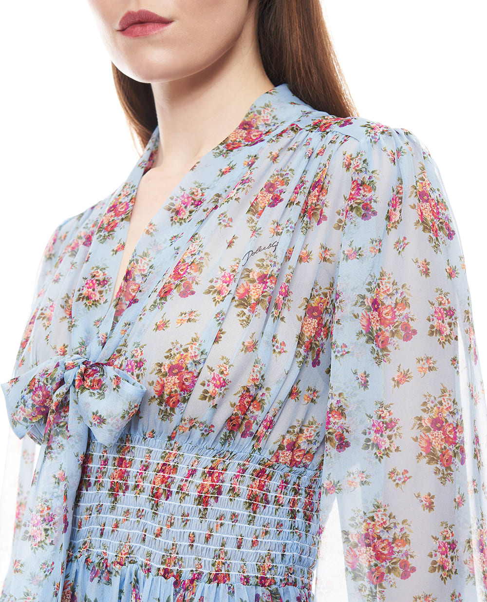 Платье в цветочный принт с шелком Dolce&Gabbana F611ZT-IS10F, голубой цвет • Купить в интернет-магазине Kameron