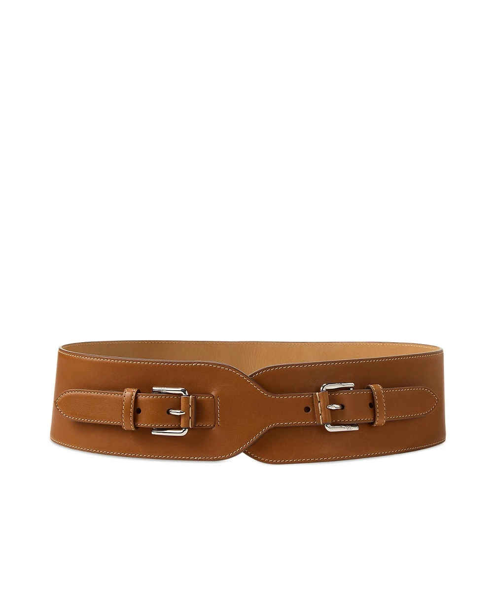 Широкий пояс с двойной пряжкой из телячьей кожи Ralph Lauren Collection 408P02318001, коричневый цвет • Купить в интернет-магазине Kameron