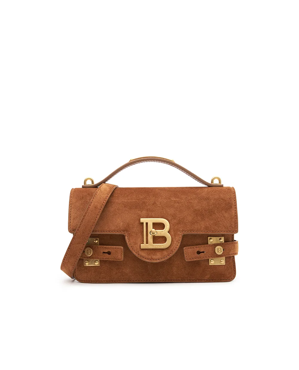 Сумка B-Buzz Shoulder 24 из телячьей замши Balmain GN1DA828LSDL, коричневый цвет • Купить в интернет-магазине Kameron