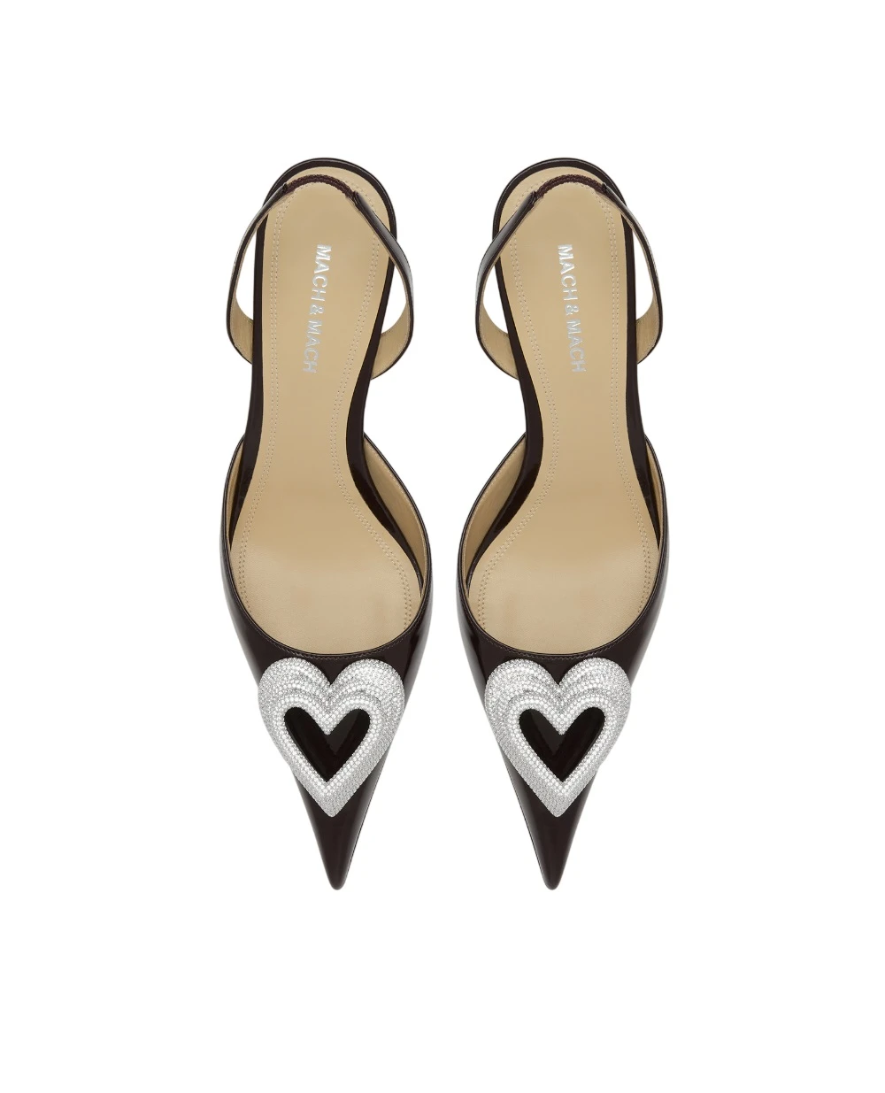 Туфли TRIPLE HEART из лакированной телячьей кожи с кристаллами Mach&Mach R26-S1082-65-PAT-PLB, коричневый цвет • Купить в интернет-магазине Kameron