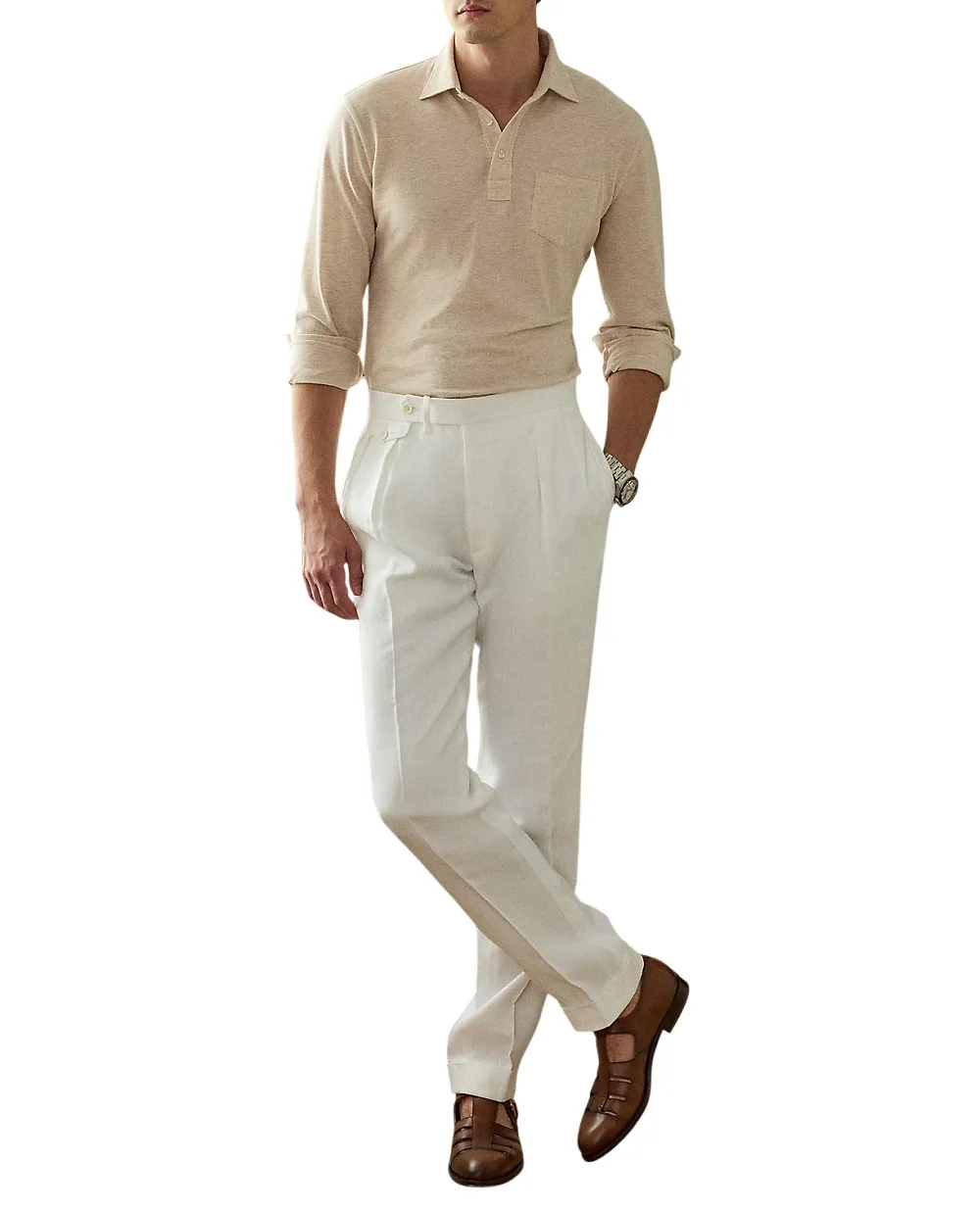 Поло из хлопка и кашемира пике Ralph Lauren Purple Label 790973387008, бежевый цвет • Купить в интернет-магазине Kameron