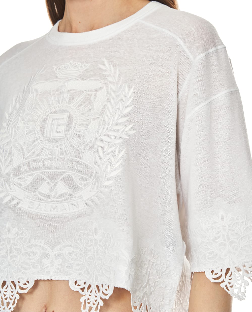 Топ из льна Balmain FF1EE130BD05, белый цвет • Купить в интернет-магазине Kameron