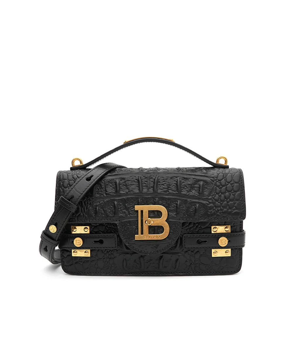 Сумка B-Buzz под кожу крокодила Balmain FN0DA828LOBC, черный цвет • Купить в интернет-магазине Kameron