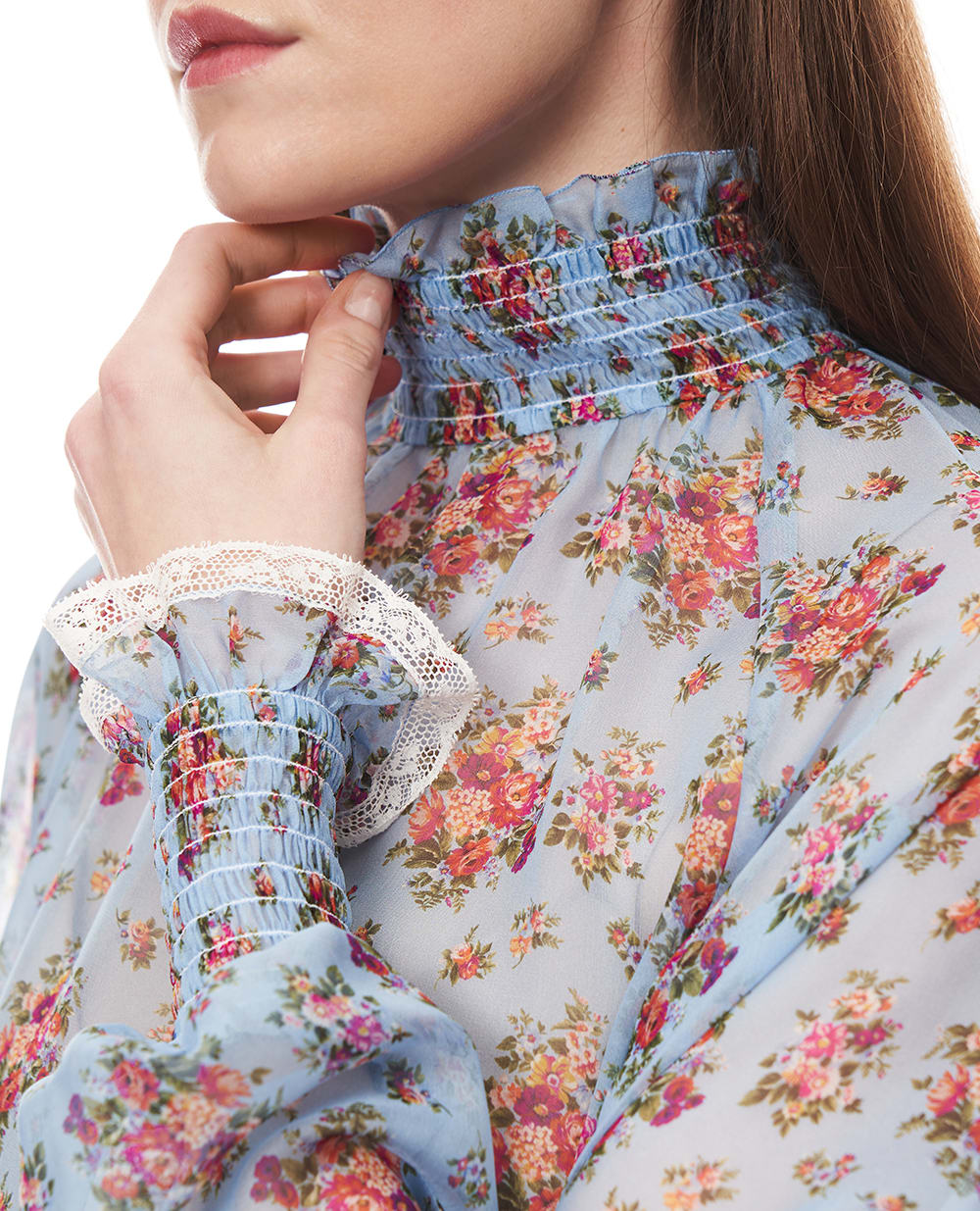 Блуза в цветочный принт с шелком Dolce&Gabbana F7BK3T-IS10F, голубой цвет • Купить в интернет-магазине Kameron