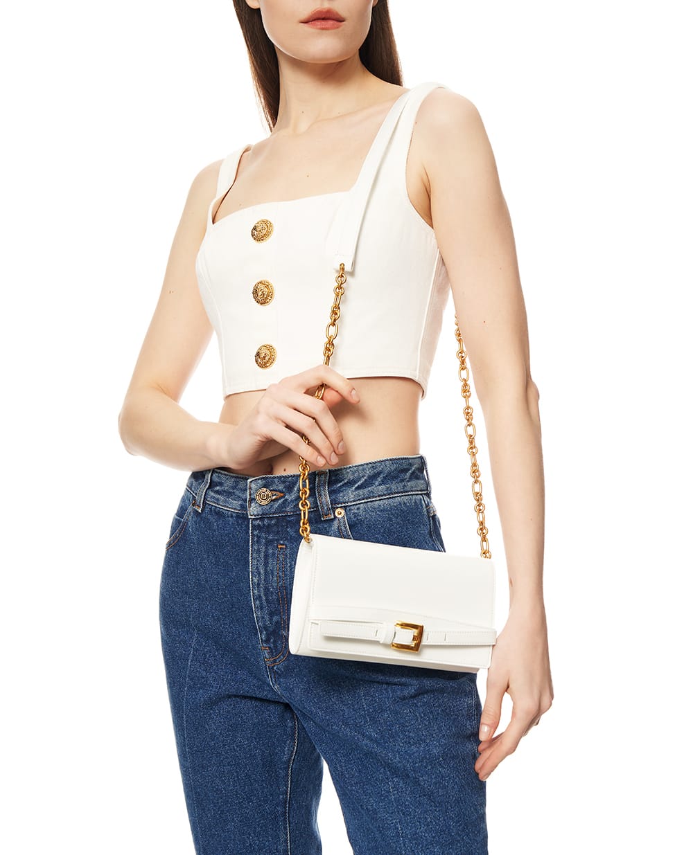 Клатч Shuffle из телячьей кожи Balmain GN1ON259LMTE, белый цвет • Купить в интернет-магазине Kameron
