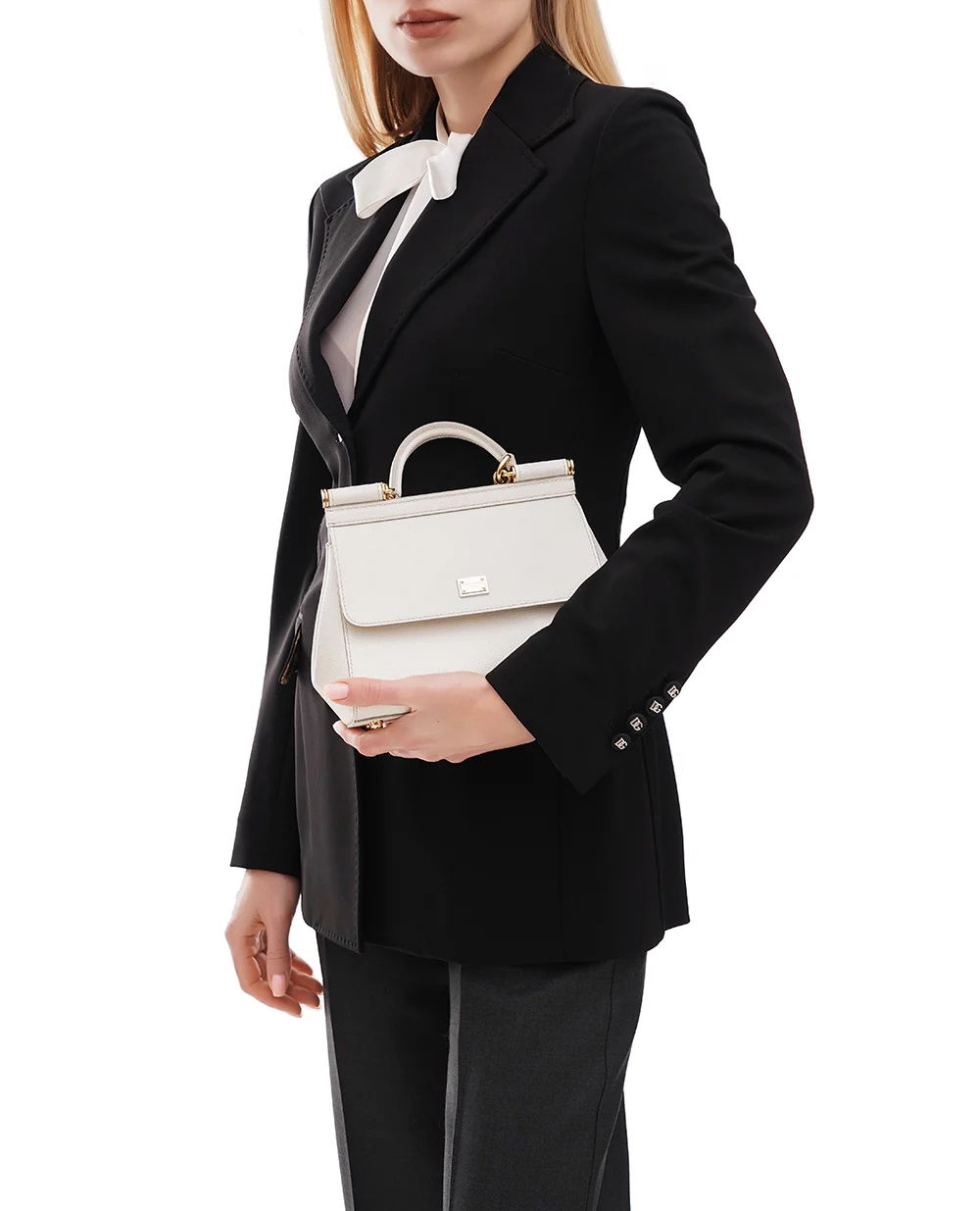 Кожаная сумка Sicily Medium Dolce&Gabbana BB6003-B1001, белый цвет • Купить в интернет-магазине Kameron
