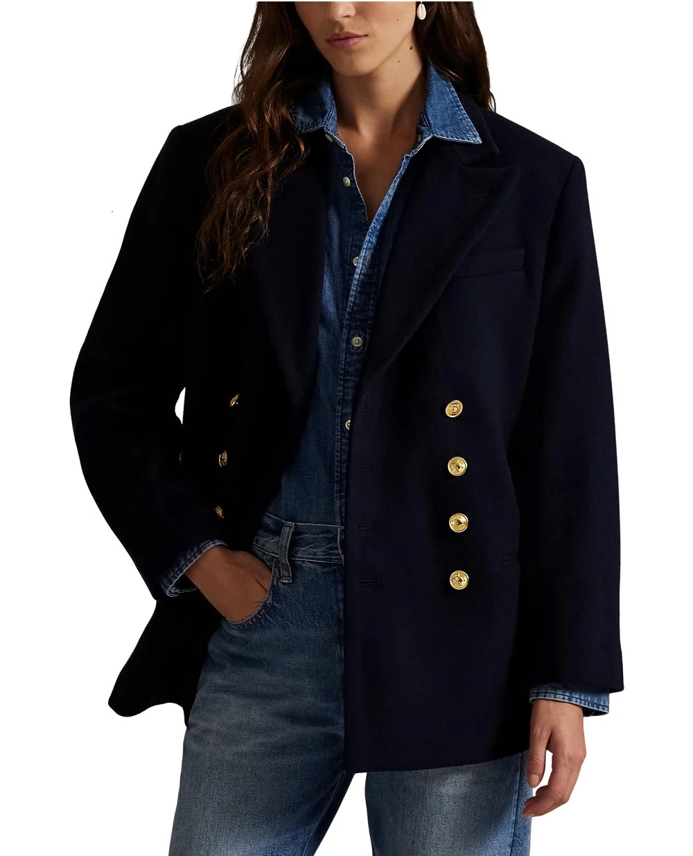 Двухбортный шерстяной блейзер Melton Polo Ralph Lauren 211971388001, темно-синий цвет • Купить в интернет-магазине Kameron