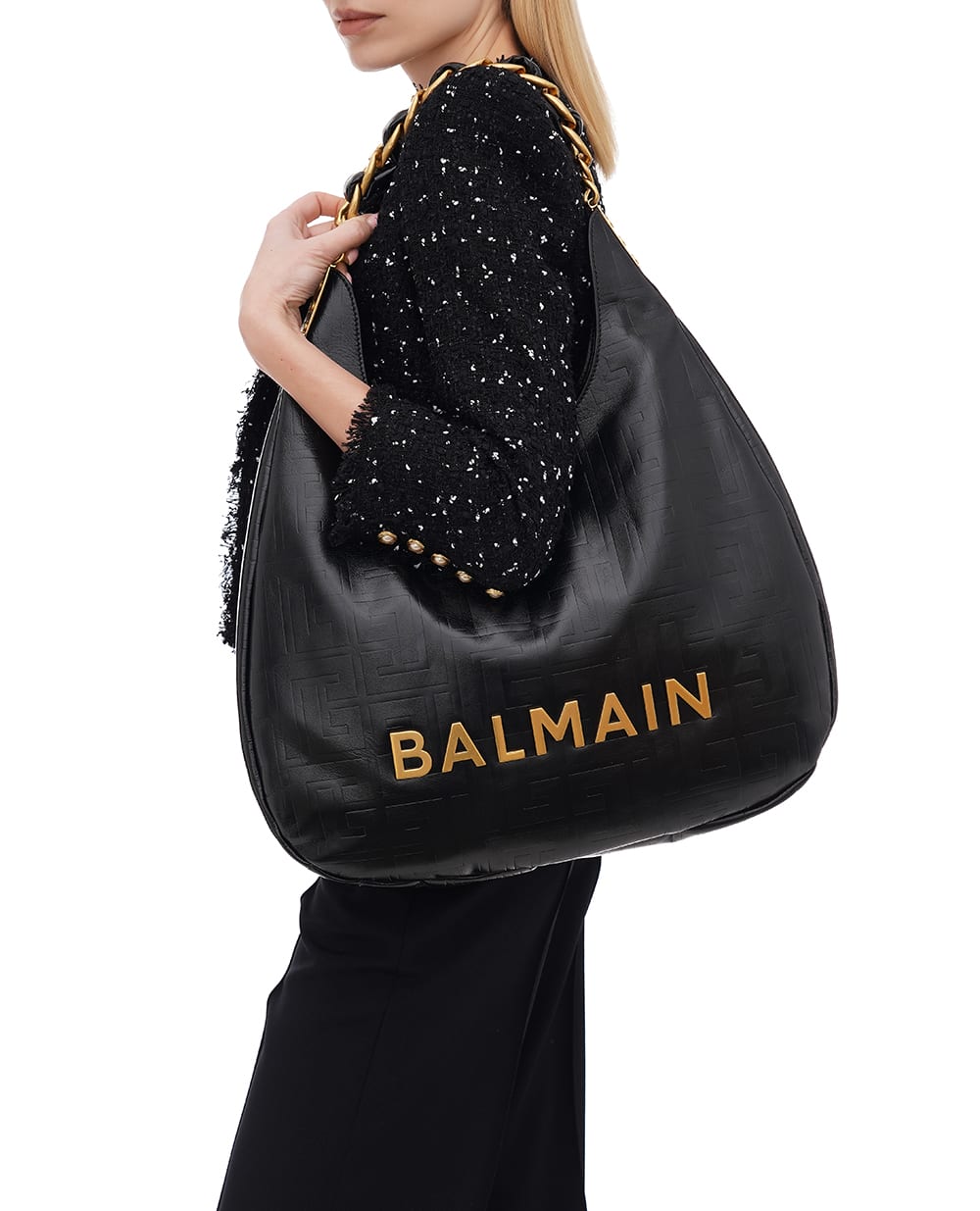 Шкіряна сумка 1945 Large Balmain EN0BT929LETF, чорний колір • Купити в інтернет-магазині Kameron