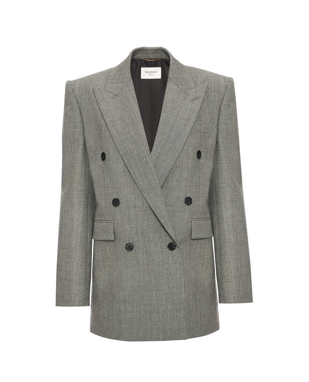Двухбортный жакет из шерсти Saint Laurent 823616-Y7K17, серый цвет • Купить в интернет-магазине Kameron