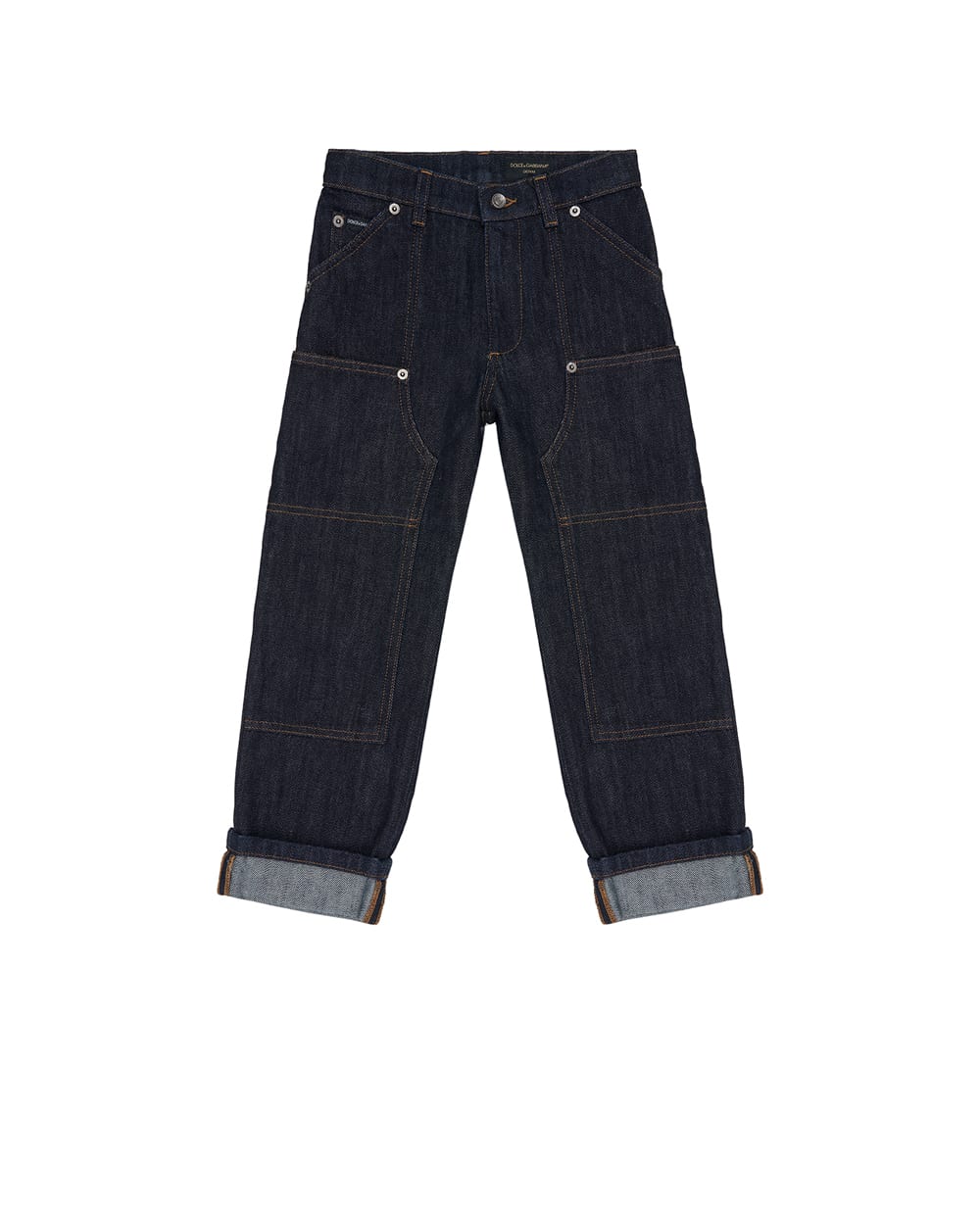 Дитячі джинси з нашивкою з логотипом Dolce&Gabbana Kids L45P27-LDD78-B, синій колір • Купити в інтернет-магазині Kameron