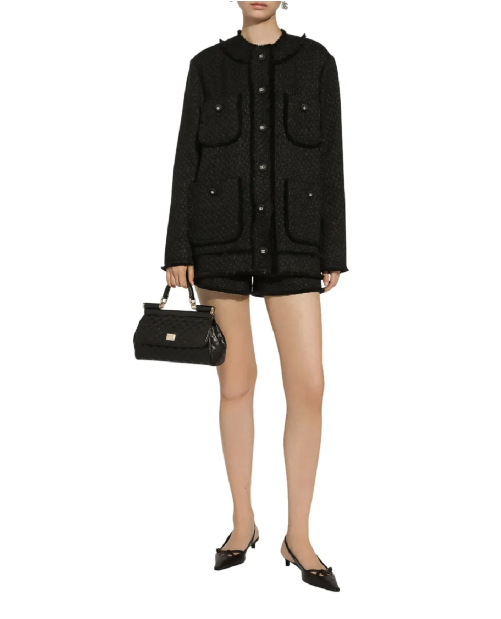 Жакет из твида рашель Dolce&Gabbana F29YCT-GDCLW, черный цвет • Купить в интернет-магазине Kameron