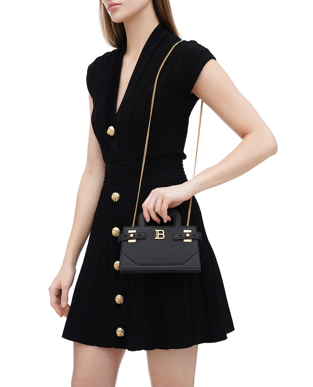 Кожаная сумка B-Buzz Top Handle Small Balmain DN0KJ931LPOS, черный цвет • Купить в интернет-магазине Kameron