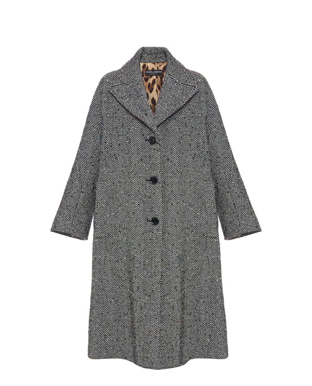 Пальто длинное из шерсти с шевронным узором Dolce&Gabbana F0W4JT-FCZAJ, черный цвет • Купить в интернет-магазине Kameron