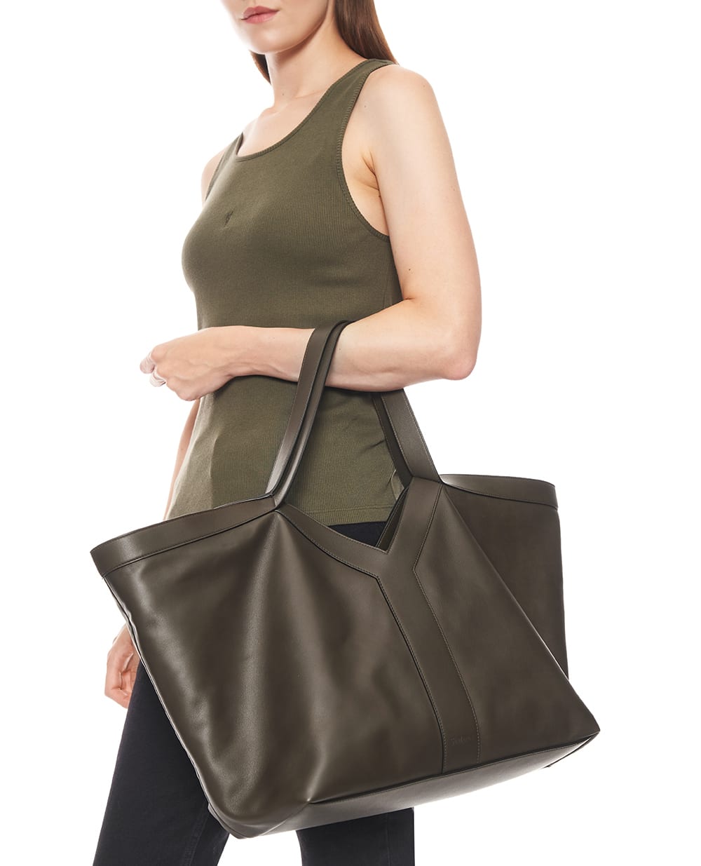Сумка-тоут Y из телячьей кожи Saint Laurent 817602-AAEZ3, оливковый цвет • Купить в интернет-магазине Kameron