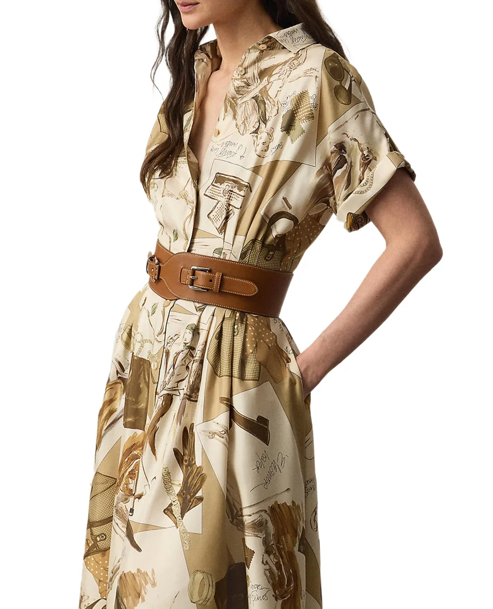 Платье Donatella Diary-Print Ralph Lauren Collection 290P00357001, бежевый цвет • Купить в интернет-магазине Kameron