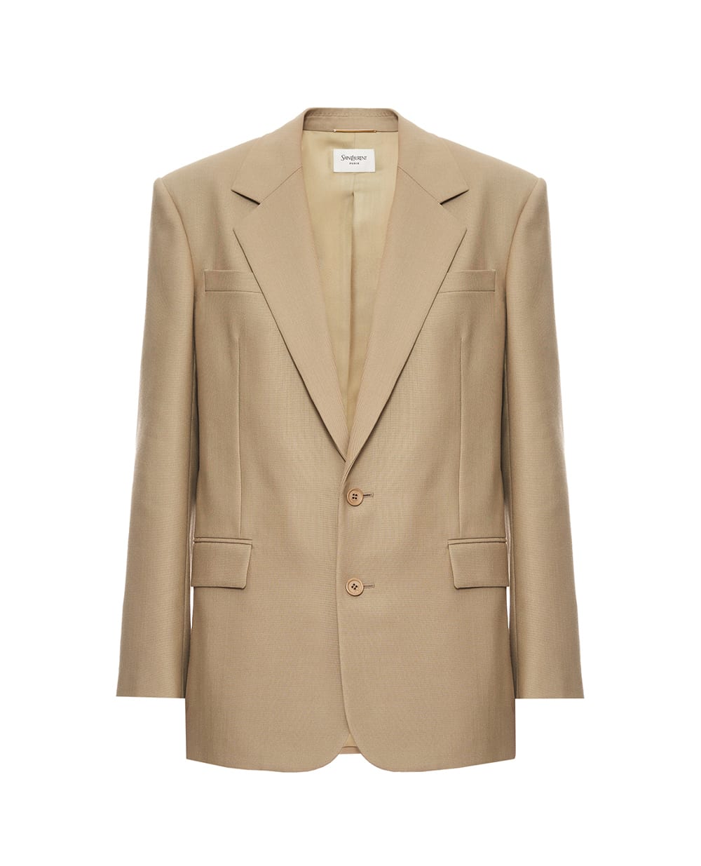 Однобортний піджак із вовни та шовку Saint Laurent 858458-Y7K11, бежевий колір • Купити в інтернет-магазині Kameron