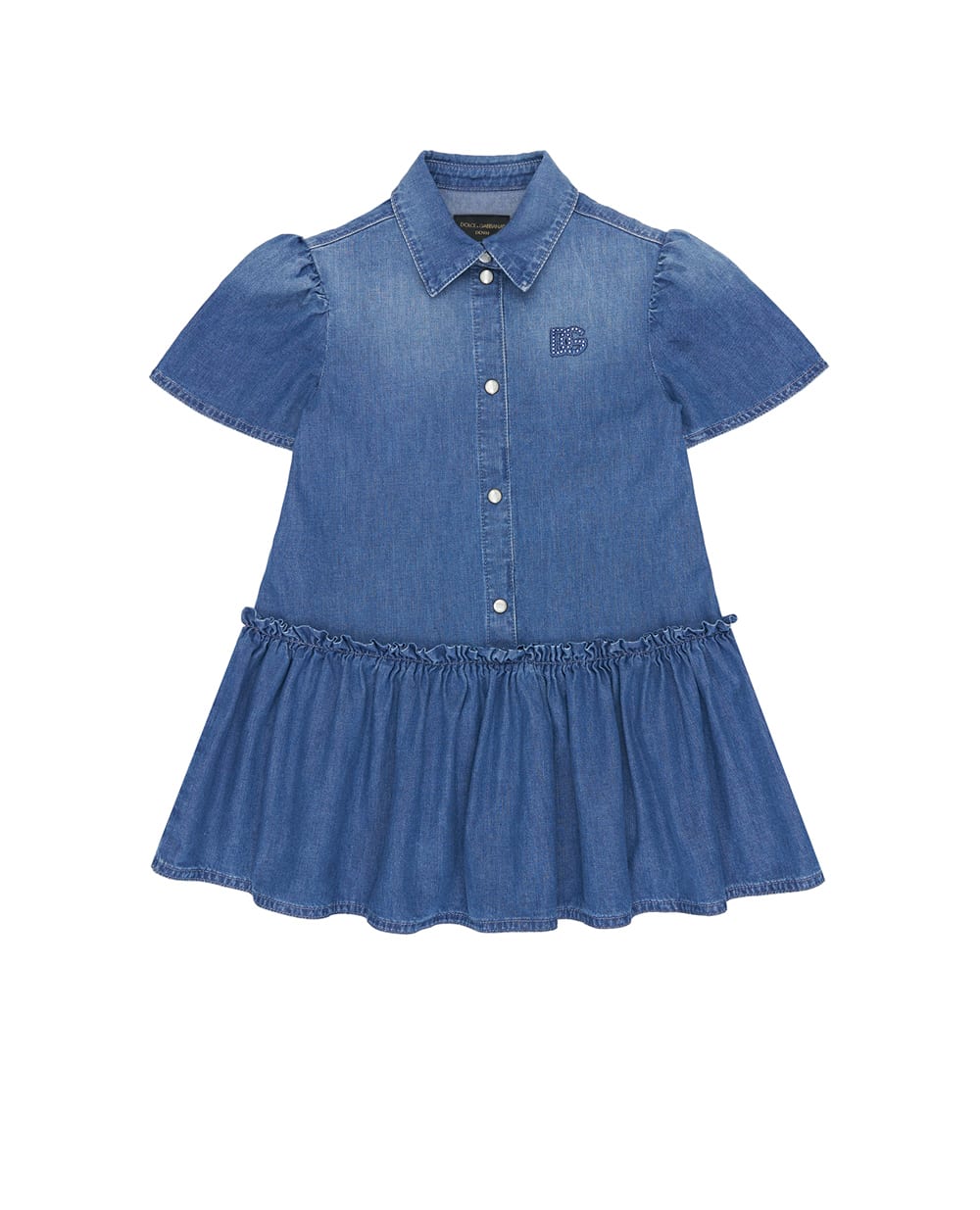 Детское джинсовое платье с вышивкой логотипа Dolce&Gabbana Kids L54DO6-LDD55-B, синий цвет • Купить в интернет-магазине Kameron
